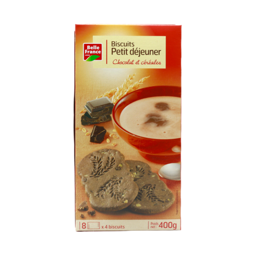 BISCUITS PETIT DEJEUNER CHOCOLAT ET CEREALES BELLE FRANCE 400G
