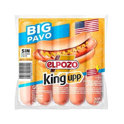 HOT DOG DE DINDE BIG PAVO KING UPP ELPOZO 200G