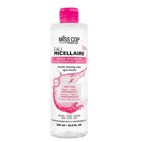EAU MICELLAIRE PEAUX SENSIBLES SANS PARFUM AJOUTE 500ML MISS COP MAKE-UP
