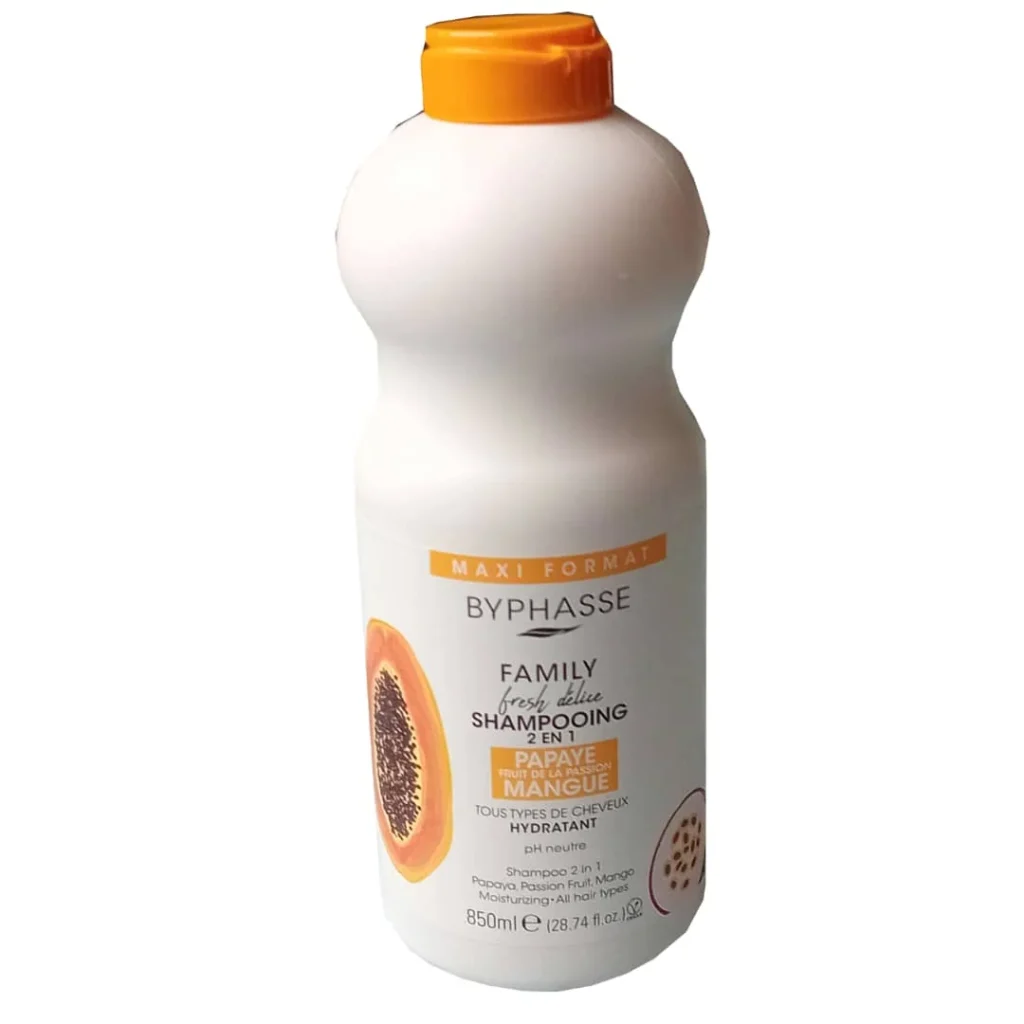 SHAMPOOING FAMILY FRESH TOUS TYPES DE CHEVEUX 2EN1 PAPAYE FRUIT DE LA PASSION MANGUE 850ML BYPHASSE